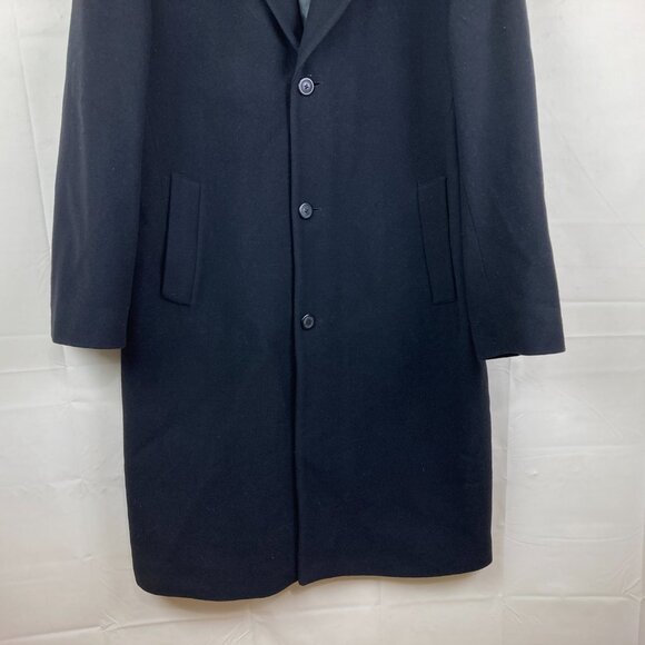 Michael Kors Mens 46R Black 80% Wool Nylon Trench Dress Over Coat Button Down - Picture 3 of 7